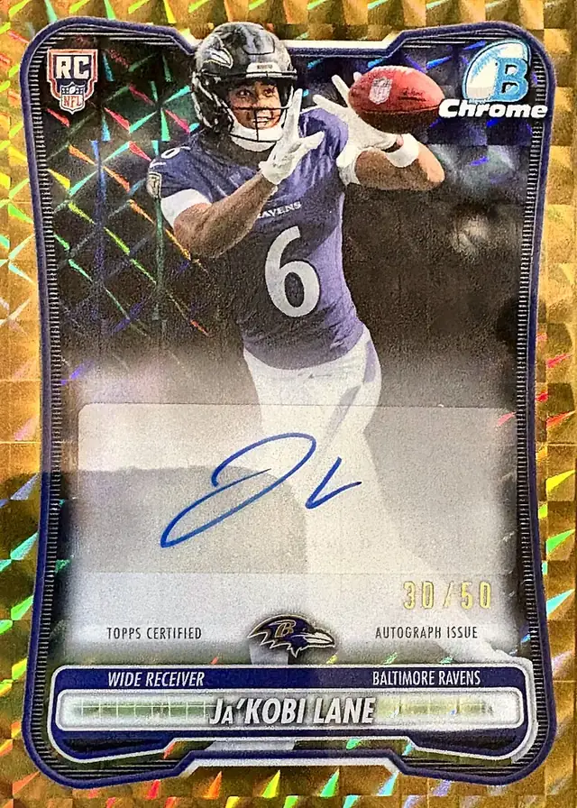 Ja'Kobi Lane 2026 Bowman Chrome Rookie Autograph, Gold Geometric numbered to 50